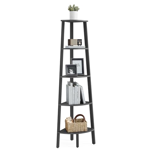 VASAGLE Corner Shelf Unit, 5-Tier Corner Shelf, Ladder Shelf for Living Room, Bookshelf or Plant Stand, Industrial Accent Furniture, Charcoal Gray and Matte Black LLS35B02