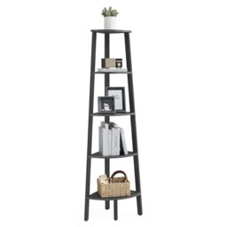 VASAGLE Corner Shelf Unit, 5-Tier Corner Shelf, Ladder Shelf for Living Room, Bookshelf or Plant Stand, Industrial Accent Furniture, Charcoal Gray and Matte Black LLS35B02