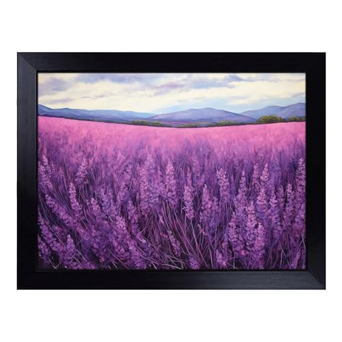 Lap Tray with Bean Bag Cushion, Lavender Flower Colour Field - Handmade in the UK, Raised Wooden Edge, Padded Cushion, Heat-Resistant Wipe-Clean Surface, for Meals, Laptops and Crafts
