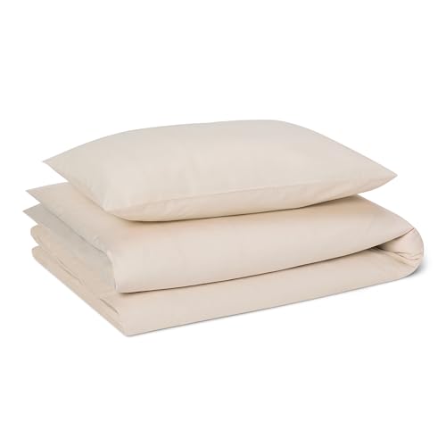 Amazon Basics 100% Organic Cotton Cot Bed Duvet Cover Set, Reversible Toddler Bedding, 100 x 135 cm & Pillowcase 40 x 60 cm, Soft Pink
