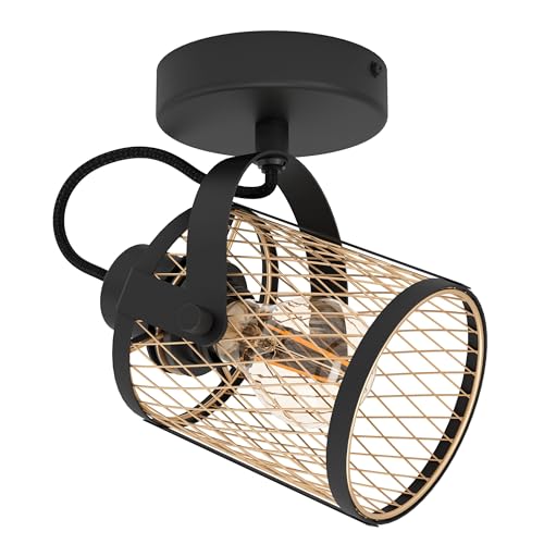 Eglo wall lamp Dellow Indoor, Industrial Grid lamp, Mounted Light with Adjustable Spotlight, Bedroom Metal Black and Brass, E27 Socket