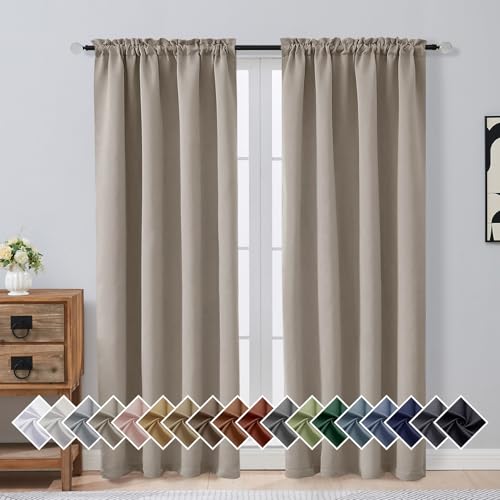 OVZME Stone Blackout Curtains for Bedroom 72 Inch Length 2 Panels Set, Solid Thermal Insulated Energy Saving Window Curtains for Living Room, Dual Rod Pocket Window Drapes, 2x40Wx72L Inches