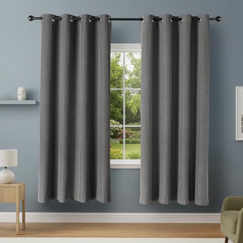 Amazon Basics 100% Blackout Curtains for Living Room & Bedroom, Eyelet Curtains, 2 Panels, 132 x 213 cm, Black