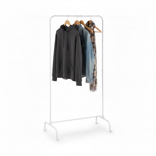 CONFORTIME White Metal Clothes Rack with Wheels, Mobile Coat Stand for Bedroom, Hallway, Laundry Room, Lightweight Structure, 78 x 44.5 x 160 cm