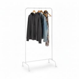 CONFORTIME White Metal Clothes Rack with Wheels, Mobile Coat Stand for Bedroom, Hallway, Laundry Room, Lightweight Structure, 78 x 44.5 x 160 cm