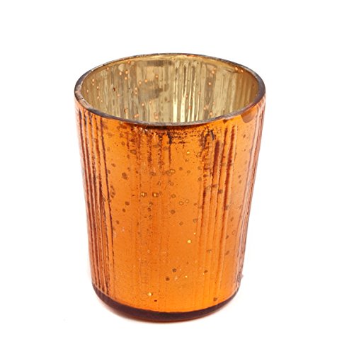 Insideretail Vertical Tea Light Holders with Distressed Foil, Glass, Orange, 7 cm, Set of 48