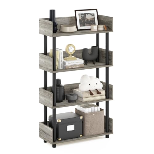 Furinno TURN-N-TUBE 4-Tier Display Shelf, Storage Shelves, Book Shelf, Open Shelves with Rounded Corner Top Edges, for Organization and Storage, Living Room, Home Office, French Oak