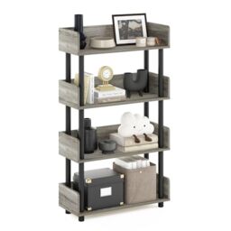 Furinno TURN-N-TUBE 4-Tier Display Shelf, Storage Shelves, Book Shelf, Open Shelves with Rounded Corner Top Edges, for Organization and Storage, Living Room, Home Office, French Oak