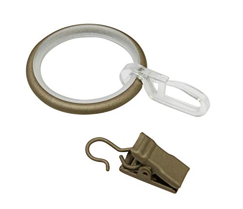 Gardinia Curtain Rings with Sliding Insert, Folding Hook and Clip, Metal, for Diameter 19 mm Cappuccino, Pack of 10, Cappuccino, 3.9/3 cm, 10