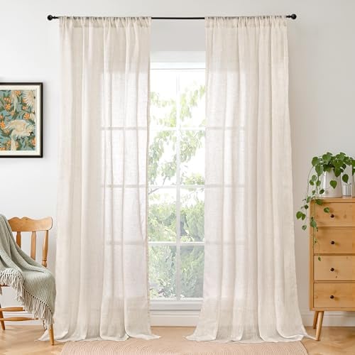 BGment Oatmeal Linen Curtains 84 Inch Length for Living Room, Window Drapes Lightweight Rustic Country Textured for Farmhouse Bedroom Office Decor Rod Pocket, 2 Panels Set, Each 42 Inch Wide