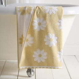 Dreams & Drapes Daisy Floral Bath Towel Ochre – Soft Absorbent Cotton Bathroom Towel with Floral Print, Quick-Dry, Large Durable Everyday Use Bath Towel for Modern Home Bathrooms – Ochre
