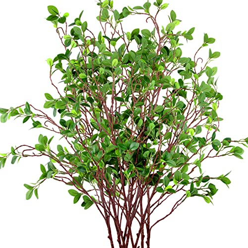 "AUSTOR 9 Pack 45"" Artificial Ficus Stems - Faux Green Ficus Branches Leaf Stem Fake Green Bushes Shrubs for Vase Filler Home Wedding Office Decor"