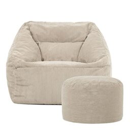 icon Natalia Cord Bean Bag Chair & Footstool with Filling Included, Beige