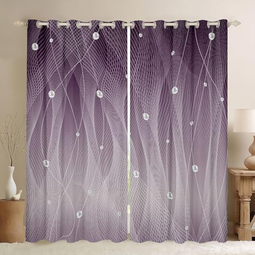 jejeloiu Purple Darkening Drapes Kids Ombre Strip Lines Curtains for Bedroom Living Room Gradient Style Pearl 30%-50% Blackout Curtains for Women Men Lightweight Abstract Window Treatments