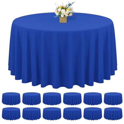 12 Pack Round Tablecloths - 120 Inch, Royal Blue Polyester Table Cover for Round Table, Stain and Wrinkle Resistant Washable Fabric Tablecloth, Polyester Tablecloth for Wedding Banquet Parties