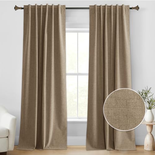 StangH 100% Black Out Curtains 96 Inch Natural Linen Drapes 2 Panels - Thermal Insulated, Privacy Bedroom Curtains, Back Tab, Energy Saving Boho Drapes, for Living Room, Patio, W52 x L96