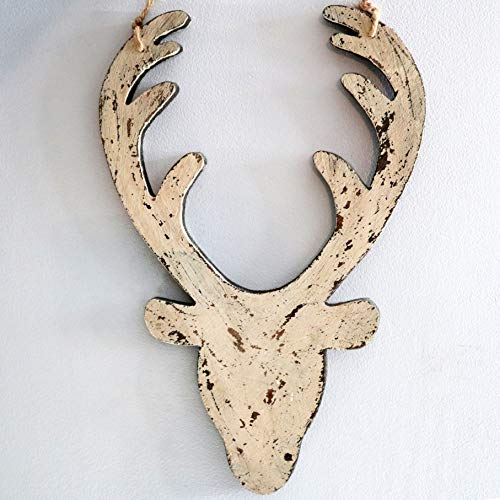 SHATCHI, 16 x 26H CM, SHATCHI 26cm Christmas Wooden Hanging Cream Front Face Deer Wall Decoration Xmas Home Office Holiday Decorative Centrepiece