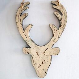 SHATCHI, 16 x 26H CM, SHATCHI 26cm Christmas Wooden Hanging Cream Front Face Deer Wall Decoration Xmas Home Office Holiday Decorative Centrepiece