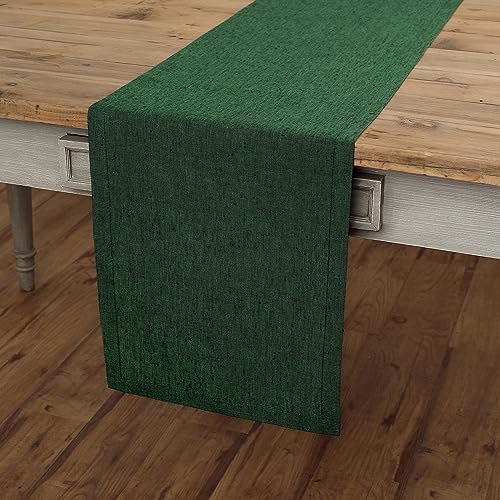 Solino Home Linen Table Runner 156 Inches Long - Athena, 100% Pure Linen Forest Green Table Runner 14 x 156 Inch for Dining