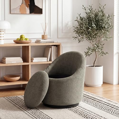 Barrel Swivel Accent Chair with Hidden Storage, 360° Rotating Lounge Chair, Upholstered Breathable Fabric, High Density Foam Seat, Modern Round Armchair for Living Room Bedroom,Green