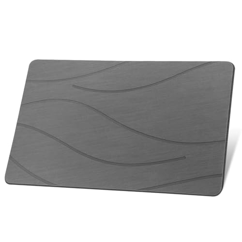 Ceecysaa 60 x 39 cm Diatomaceous Earth Stone Bath Mat Dark Grey - Quick Dry Stone Bath Mat with Textured Surface and Non Slip Pad