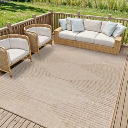 Livabliss Dolly Sevilla Indoor Outdoor Carpet 200x275 cm – Boho Style for Living Room, Dining & Garden, Waterproof, Stain Durable, Cream & Brown