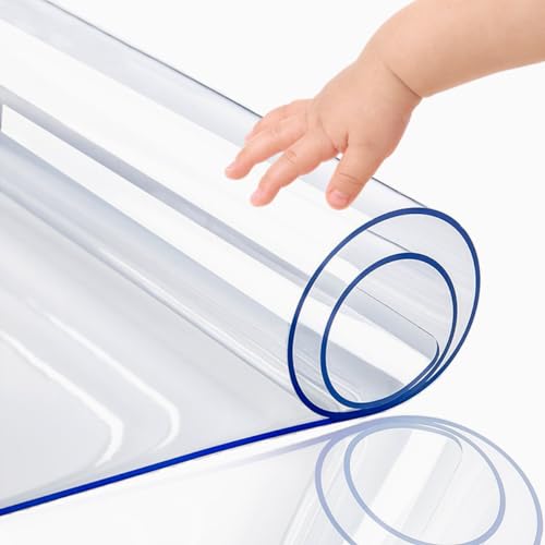 22x54 Inch Upgraded Version Clear PVC Tabletop Protector 1.5mm Thick Crystal Plastic Tablecloth Transparent Table Pad Protector Cover Vinyl Polyester for Wood Glass Furniture Heat Resistant Easy Clean