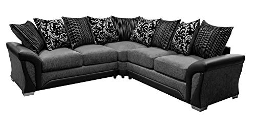 Shannon Black and Grey Fabric and Chenille Designer Sofa Settee Couch Corner Group by Shannon