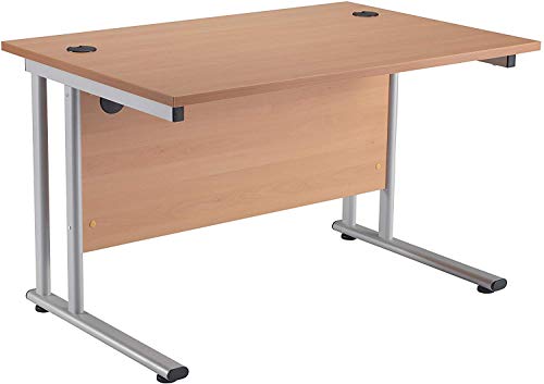 Office Hippo Heavy Duty Rectangular Cantilever Office Desk, Home Office Desk, Office Table, Integrated Cable Ports, PC Desk For Office or Home, 5 Yr Wty - White Frame/Oak Top, 80cm x 80cm