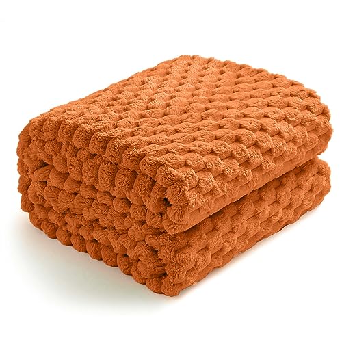 Excervent Flannel Fleece Throw Blanket (60x80 inches) Hexagon Jacquard Decorative Fuzzy Blankets for Household, Camping, and Travel, Super Soft Cozy, Burnt Orange
