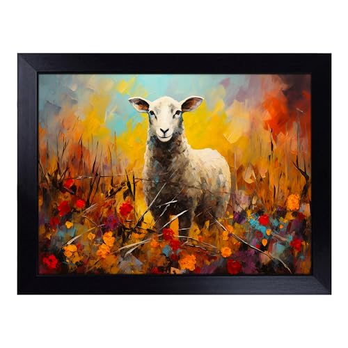 Lap Tray with Bean Bag Cushion, Sheep Palette Knife - Handmade in the UK, Raised Wooden Edge, Padded Cushion, Heat-Resistant Wipe-Clean Surface, for Meals, Laptops and Crafts