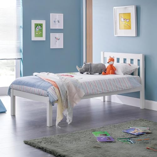 Julian Bowen Luna Bed, Single, Pine, White - W98.5 x D201.5cm