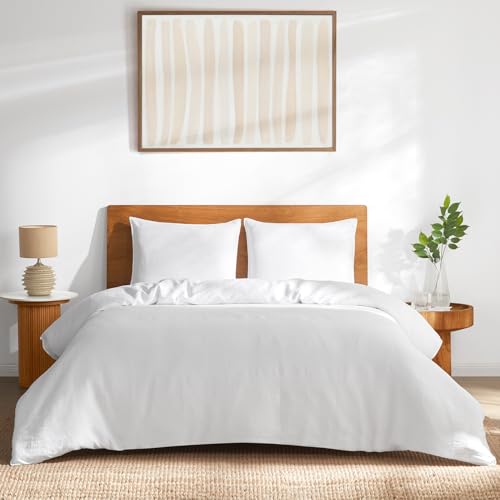 DAPU Pure Linen Duvet Cover Set, 100% Natural French Linen from Normandy, Breathable and Durable for Hot Sleepers, 1 Duvet Cover and 2 Pillowcases (White, King)