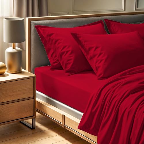 Premium Ranforce Super King Fitted Sheet (180 x 200 + 30 cm), Claret Red, 100% Cotton, 145 Thread Count - Machine Washable at 30°C - Luxurious Comfort for Your Bedroom