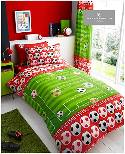 Gaveno Cavailia Kids Rotary Duvet Set Goal Red Single Children Character Bedding 2 Piece Printed Reversible Bedlinen Easy Care Bedset 1 Quilt Cover and 1 Matching Pillow Case