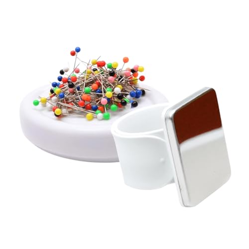 Magnetic Pin Cushions Bundle - Essential Sewing Set - Table Top + Wrist Magnetic Pin Cushion - White