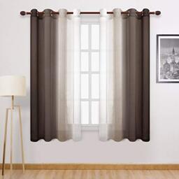 DWCN Faux Linen Ombre Sheer Curtains - Gradient Semi Voile Curtains for Bedroom and Living Room, Set of 2 Grommet Top Window Curtain Panels, 52 x 72 Inches Long, Chocolate Brown