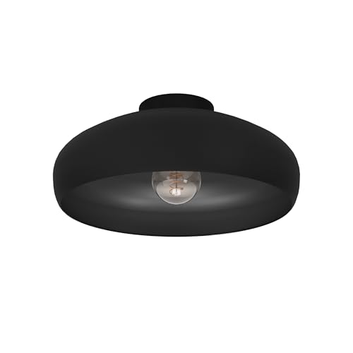 Eglo Mogano Flush Ceiling Light, Black Metal Industrial Design Lighting, Living Room, Bedroom and Hallway Lamp, E27 Socket