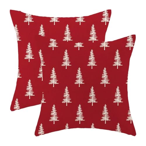 BETGINY Christmas Pillow Covers 24 x 24 Inch Pack of 2, Christmas Trees Decoration Throw Pillow Linen Farmhouse Xmas Winter Holiday Pillow Cases Cushion for Bedroom Home Sofa-Red