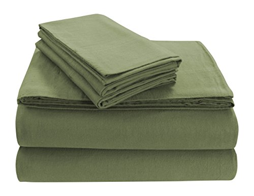Tribeca Living SOLFL170SSQUGR Solid 5-Ounce Flannel Extra Deep Pocket Sheet Set Queen Green