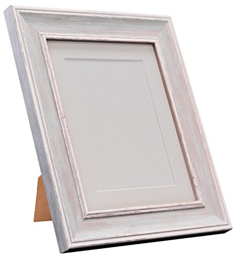FRAMES BY POST Scandi Vintage Picture Photo Frame, Recycled Plastic, Distressed Blue with White Mount, 10 x 8 Inch Image Size A5