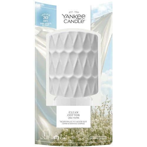 Yankee Candle Scent Plug Starter Kit - Clean Cotton - Includes plug-in base and refill - Flameless home fragrance (EU Plug)