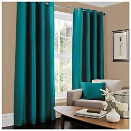 Gaveno Cavailia Luxury Fully Lined Plain FAUX SILK EYELET CURTAINS With Tie Backs Teal 90x90 In