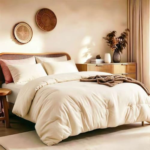 Quataly California King Comforter Set Cream,3PCS Soft Lightweight Breathable Bedding Comforter for All Season, Calking Size(104''??96'' Comforter & 2 Pillowcases)