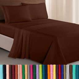 Elegant Comfort Luxurious 1500 Premium Hotel Quality Microfiber Three Line Embroidered Softest 4-Piece Bed Sheet Set, Wrinkle and Fade Resistant, Queen, Chocolate Brown