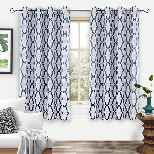 DriftAway Mason Thermal Blackout Grommet Window Curtains Geometric Trellis Pattern 2 Panels Each 52 inch by 54 inch by 54 inch Navy