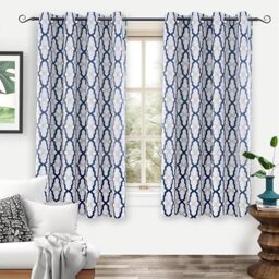 DriftAway Mason Thermal Blackout Grommet Window Curtains Geometric Trellis Pattern 2 Panels Each 52 inch by 54 inch by 54 inch Navy