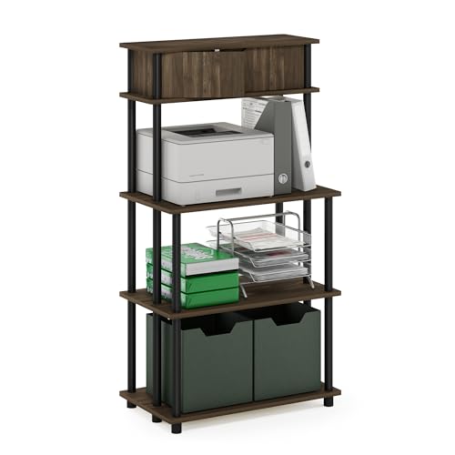 Furinno TURN-N-TUBE Printer Stand with Storage, 5-Tier Large Printer Stand, Printer Table with Top Cabinet, for CPU, Office Supplies, Brown Walnut