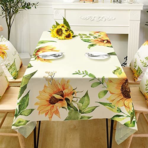 Virtumob Rectangle Tablecloth - 60 x 84 Inch Sunflower Rustic Tablecloth Classic French Country Printed Farmhouse Table Cover Decoration, Suitable for Home, Kitchen Dining