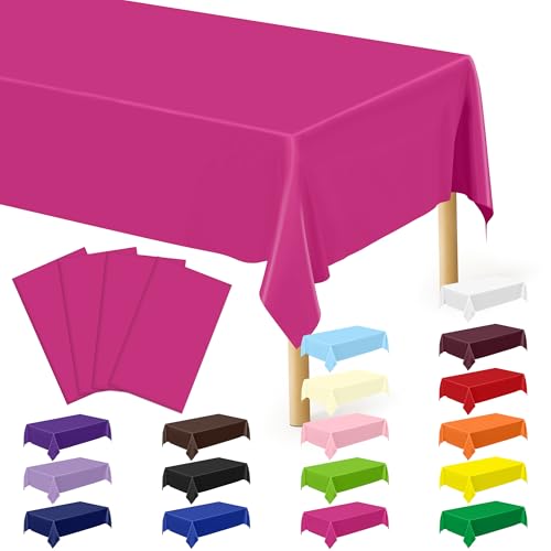 QZYL 4 PCS Rose Red Plastic Tablecloths for Rectangle Tables, 54 x 108 Inches Stain Resistant Table Cover of Baby Shower Decorations, Disposable Tablecloth for Parties, Weddings, Birthday Tablecloth